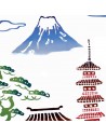 Tenugui - reversible - Mount fuji and Pagoda. Japanese cloth and textile. Japanese decoration