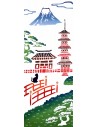 Tenugui - reversible - Mount fuji and Pagoda. Japanese cloth and textile. Japanese decoration