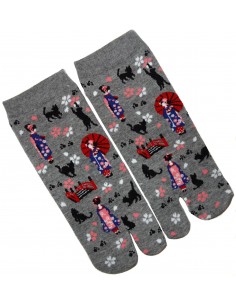 Chaussettes japonaises Tabi - Du 35 au 39 - Geisha et chats. Chaussettes orteils japonaises. 2