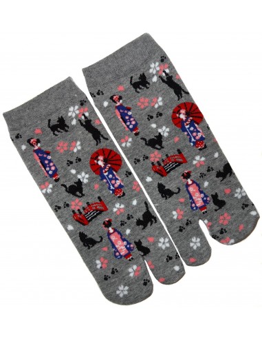 Chaussettes japonaises Tabi - Du 35 au 39 - Geisha et chats. Chaussettes orteils japonaises.