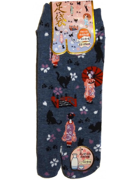 Chaussettes japonaises Tabi - Du 35 au 39 - Geisha et chats. Chaussettes orteils japonaises.
