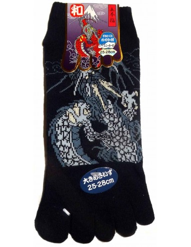 Chaussettes 5 orteils - Du 39 au 43 - Dragon et Mont Fuji. Chaussettes à orteils séparés.