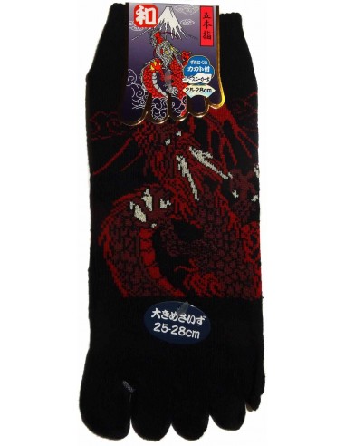 Chaussettes 5 orteils - Du 39 au 43 - Dragon et Mont Fuji. Chaussettes à orteils séparés.