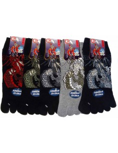Chaussettes 5 orteils - Du 39 au 43 - Dragon et Mont Fuji. Chaussettes à orteils séparés.