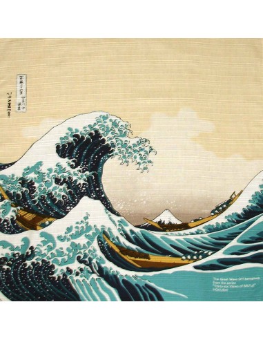 Furoshiki cloth 104x104 beige - Hokusaï's Great Wave