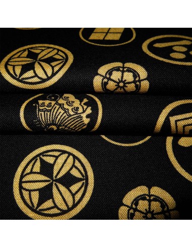 Carré de tissu japonais 52 x 52 noir - Motifs de Kamon. Emballage cadeaux en tissu.