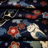 Carré de tissu japonais 52 x 52 bleu foncé - Motifs de Maneki neko. Emballage cadeaux en tissu.