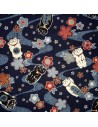 Japanese cloth 52x52 dark blue - maneki Neko prints. Gift wrapping cloth.