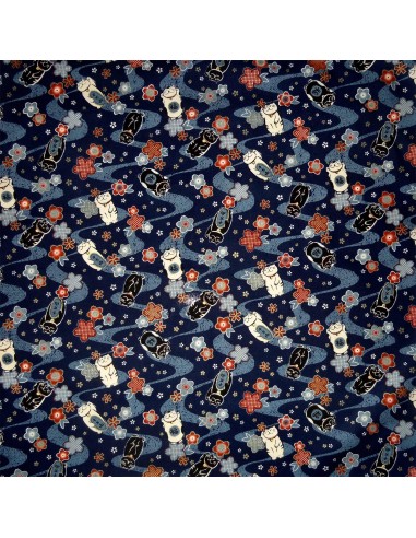 Japanese cloth 52x52 dark blue - maneki Neko prints. Gift wrapping cloth.