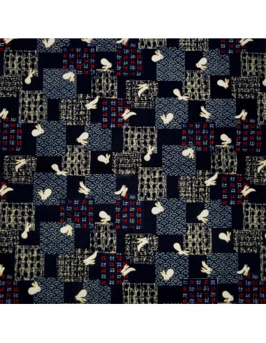 Japanese cloth 52x52 indigo - Usagi rabbits prints. Gift wrapping cloth.