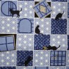Japanese cloth 52x52 blue - Cats prints. Gift wrapping cloth.