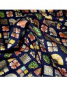 Carré de tissu japonais 52 x 52 bleu - Motifs Ôgimon. Emballage cadeaux en tissu.