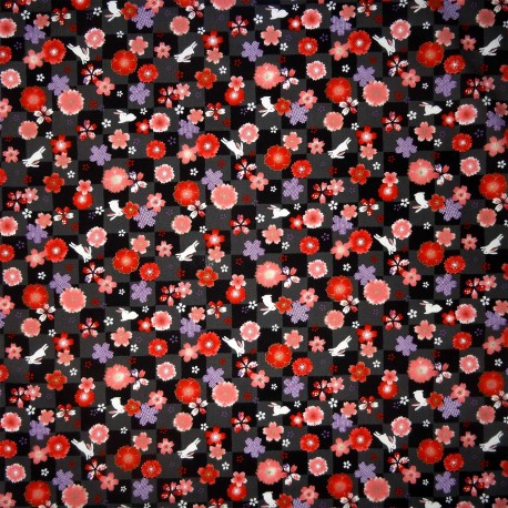 Japanese cloth 52x52 black - Sakura Usagi. Gift wrapping cloth.