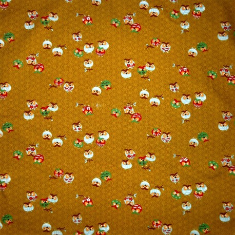 Japanese cloth 52x52 mustard - Owls prints. Gift wrapping cloth.