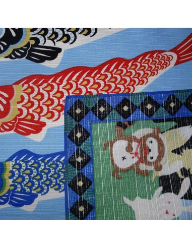 Furoshiki tissu japonaise 50x50 - Koinobori et Kintaro. Emballage cadeaux réutilisable en tissu.