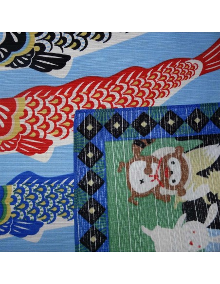 Furoshiki tissu japonaise 50x50 - Koinobori et Kintaro. Emballage cadeaux réutilisable en tissu. Furoshiki tissu japonaise 50x50 - Koinobori et Kintaro. Emballage cadeaux réutilisable en tissu.