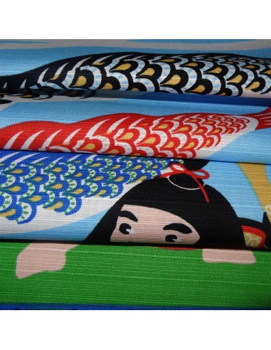Furoshiki tissu japonaise 50x50 - Koinobori et Kintaro. Emballage cadeaux réutilisable en tissu.