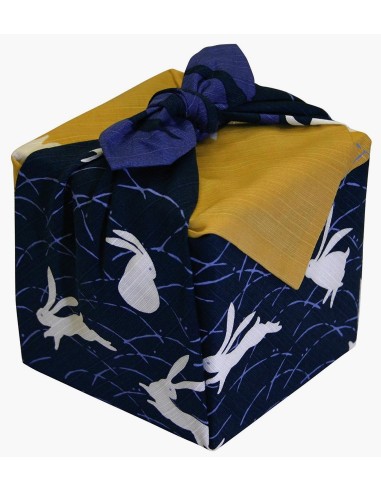 Japanese Furoshiki cloth 50x50 night blue - Tsuki no Usagi. Reusable gift wrapping fabric.