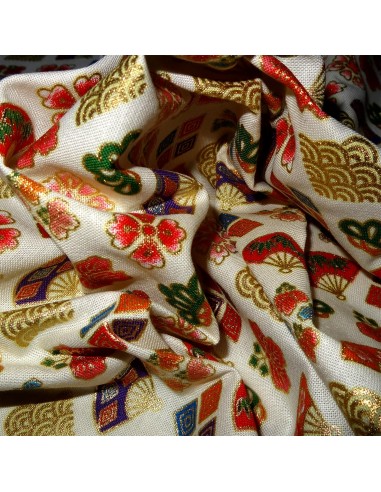 Carré de tissu japonais 52 x 52 écru - Motifs Ôgimon. Emballage cadeaux en tissu.