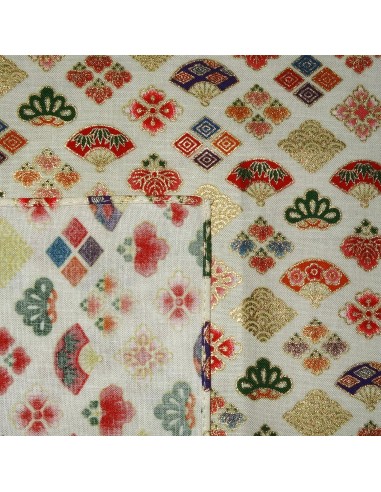 Carré de tissu japonais 52 x 52 écru - Motifs Ôgimon. Emballage cadeaux en tissu.