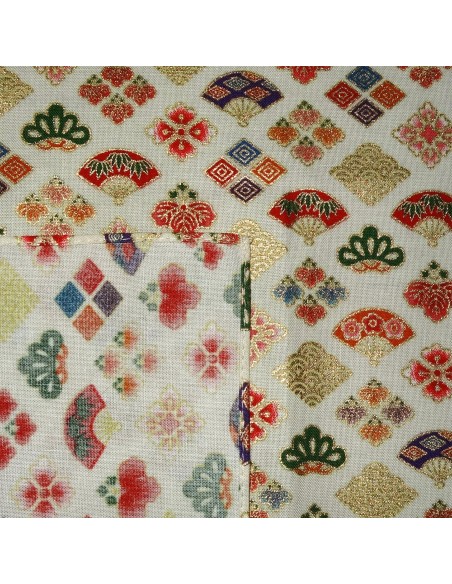 Carré de tissu japonais 52 x 52 écru - Motifs Ôgimon. Emballage cadeaux en tissu.