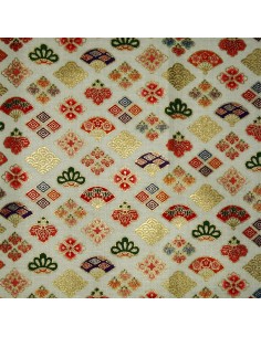 Carré de tissu japonais 52 x 52 écru - Motifs Ôgimon. Emballage cadeaux en tissu. 2