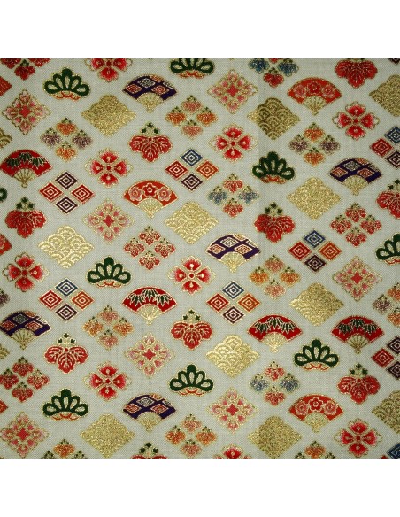 Carré de tissu japonais 52 x 52 écru - Motifs Ôgimon. Emballage cadeaux en tissu.