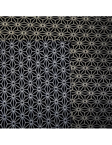 Carré de tissu japonais 52 x 52 bleu nuit - Motifs Asanoha. Emballage cadeaux en tissu.