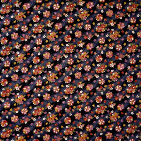 Japanese cloth 52x52 charcoal grey - Floral prints. Reusable gift wrapping fabric.