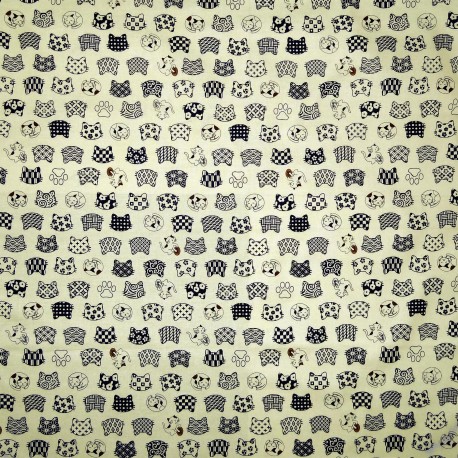Japanese cloth 52x52 off ivory - Neko-mon prints. Reusable gift wrapping fabric.