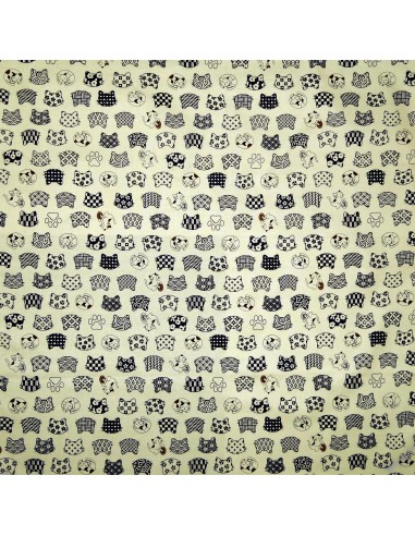 Japanese cloth 52x52 off ivory - Neko-mon prints. Reusable gift wrapping fabric.