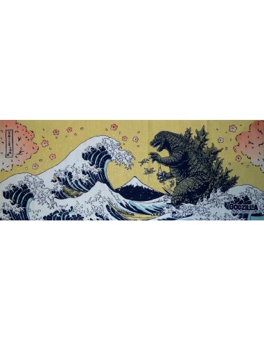 Tenugui Godzilla - Grande vague d'Hokusaï. Tissus japonais