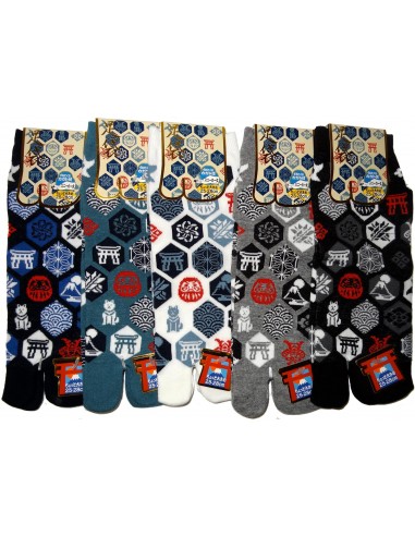 Tabi Japanese  socks Size 39 to 43 - Nippon Kamon prints. Split toes flip flop socks.