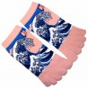 Chaussettes 5 orteils - Du 35 au 39 - Grande vague d'Hokusaï. Chaussettes japonaises à orteils séparées.