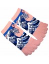 Chaussettes 5 orteils - Du 35 au 39 - Grande vague d'Hokusaï. Chaussettes japonaises à orteils séparées.