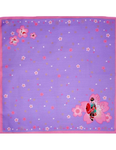 Furoshiki tissu lavande 50x50 - Maiko et Sakura. Emballage cadeaux tissus japonais.