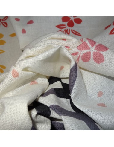 Tenugui réversible - Rencontre sous les cerisiers. Tissus et textiles japonais.
