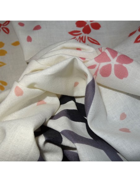 Tenugui réversible - Rencontre sous les cerisiers. Tissus et textiles japonais.