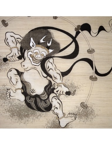 Hanging tapestry - Fûjin and Raijin Gods - 60x120. Japanese wall decoration Kakejiku Kakemono.