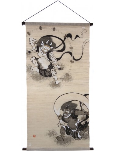 Hanging tapestry - Fûjin and Raijin Gods - 60x120. Japanese wall decoration Kakejiku Kakemono.