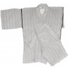 Jinbei Tunique vêtement japonaise d'été - blanc - Taille L - Coton et Lin