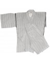 Jinbei Tunique vêtement japonaise d'été - blanc - Taille L - Coton et Lin