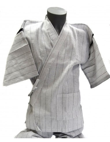 Jinbei Tunique vêtement japonaise d'été - blanc - Taille L - Coton et Lin