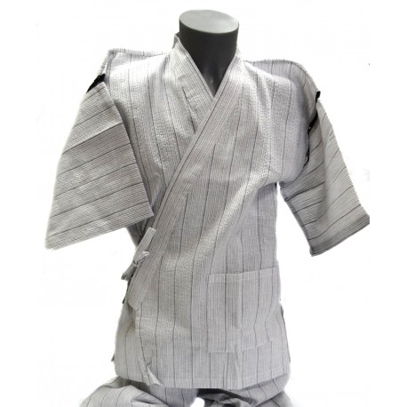 Jinbei Japanese summer tunic garment 78 white - LL size - Cotton and Linen