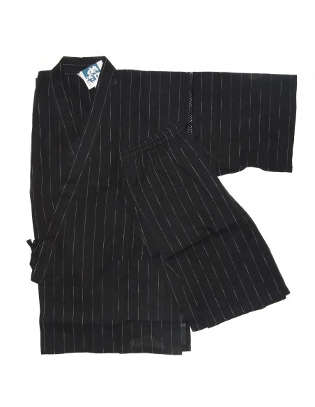 Jinbei Tunique vêtement japonaise d'été - noir - Taille M - Coton et Lin Jinbei Tunique vêtement japonaise d'été - noir - Taille M - Coton et Lin