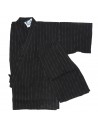 Jinbei Tunique vêtement japonaise d'été - noir - Taille M - Coton et Lin