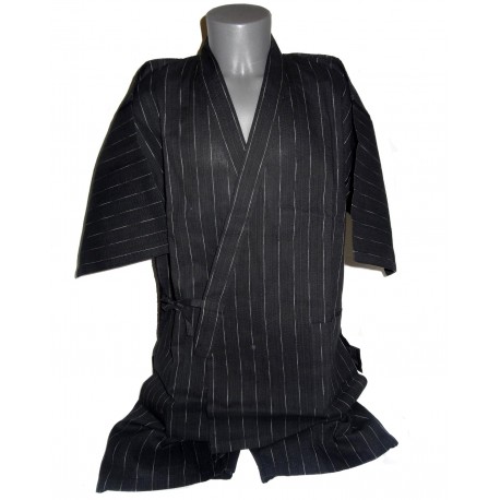 Jinbei Tunique vêtement japonaise d'été - noir - Taille M - Coton et Lin