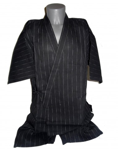 Jinbei Tunique vêtement japonaise d'été - noir - Taille M - Coton et Lin