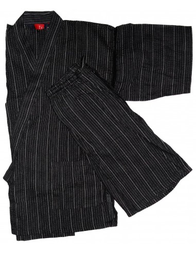 Jinbei Tunique vêtement japonaise d'été - noir - Taille M - Coton et Lin