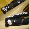 Geta 24 cm - Black bridle with Sakura prints. Japanese flip flop for Yukata